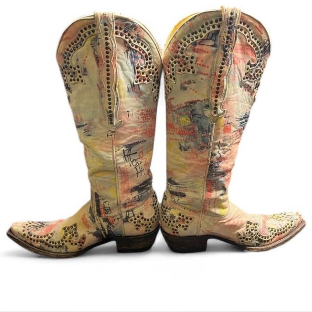 Old Gringo White Clarita Graffiti Cowboy Boots, 7.5B - Picture 4 of 9